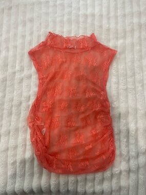 Free People Coral Floral Lace Top